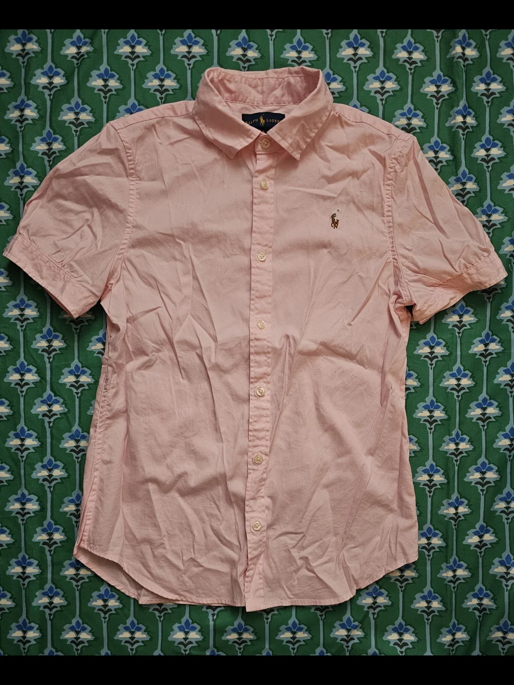 Girl's Ralph Lauren Light Pink Short Puffy-Sleeve Button-Down Shirt